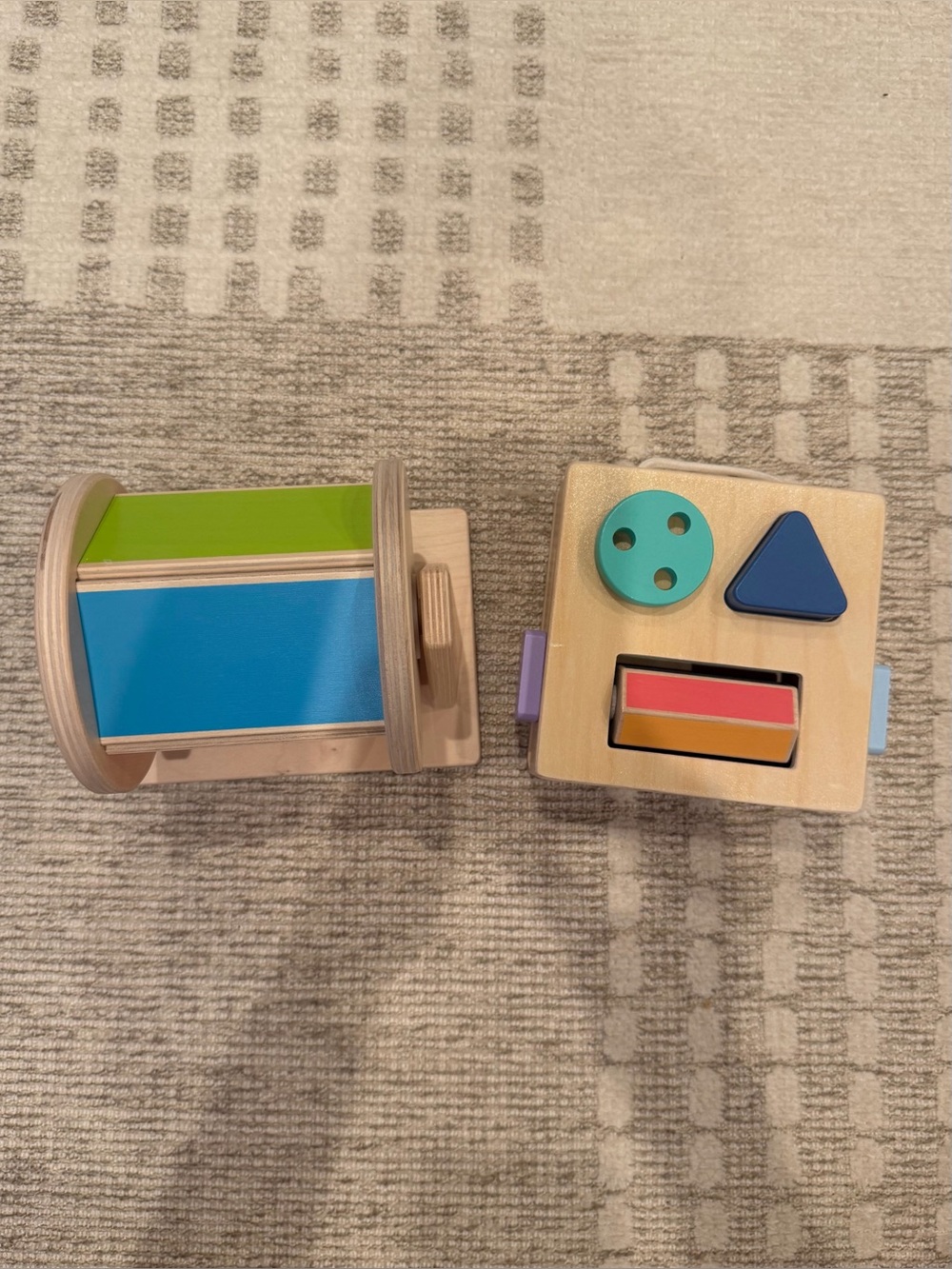 Two Montessori Toys - Loverly Spinning Rainbow and Kiwico Busy Block